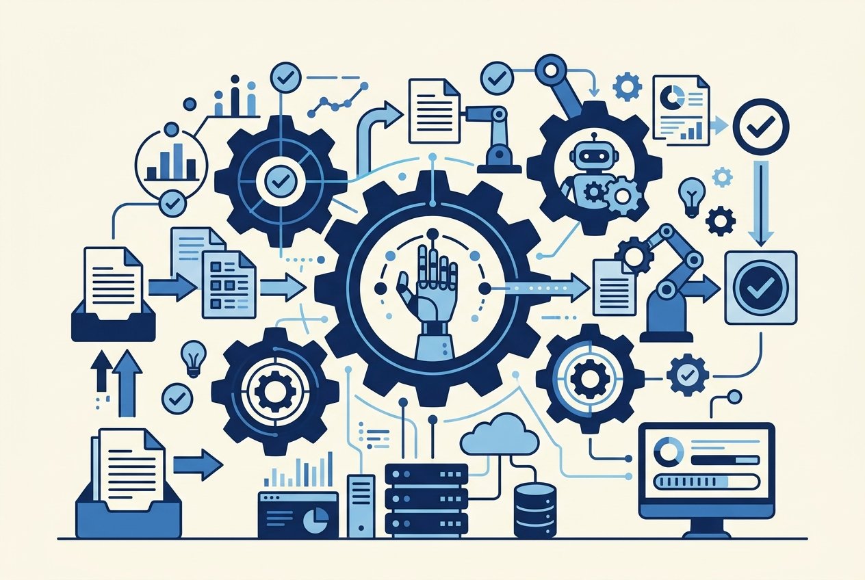 Ilustração de automação empresarial e fluxos conectados