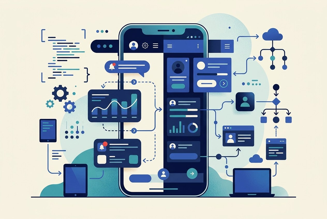 Ilustração de aplicações móveis em smartphones