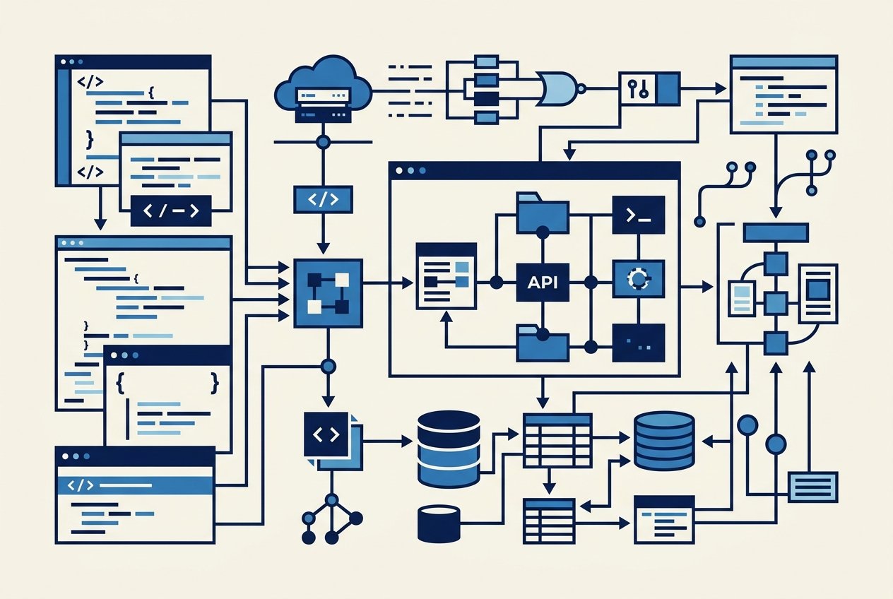 Ilustração de desenvolvimento de software e arquitetura de código